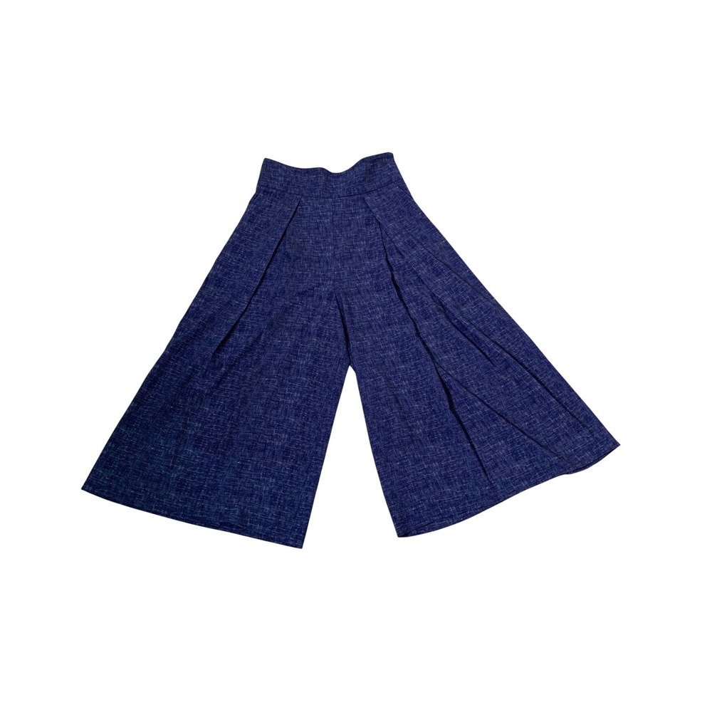 Milly Wide Leg Culottes Womens 8 Blue Pleated High Rise Trousers Made in USA